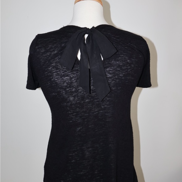 Rose Gold Beaded Neckline Black Blouse with Bow Tie in Back - Picture 5 of 8